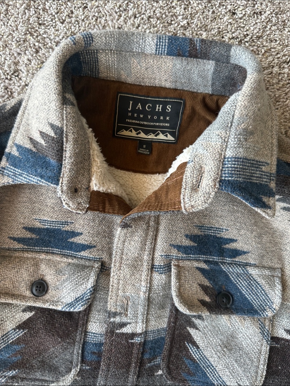 Jachs Aztec Sherpa-Lined Plaid Shirt Jacket - Blue & Tan